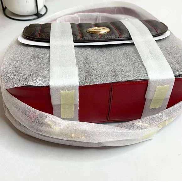 Coach Marlie Top Handle Satchel In Signature Canvas Handbag Bag Brown Red - Picture 8 of 13